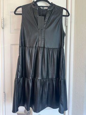 Dear John Black Faux Leather Tiered Sleeveless Dress